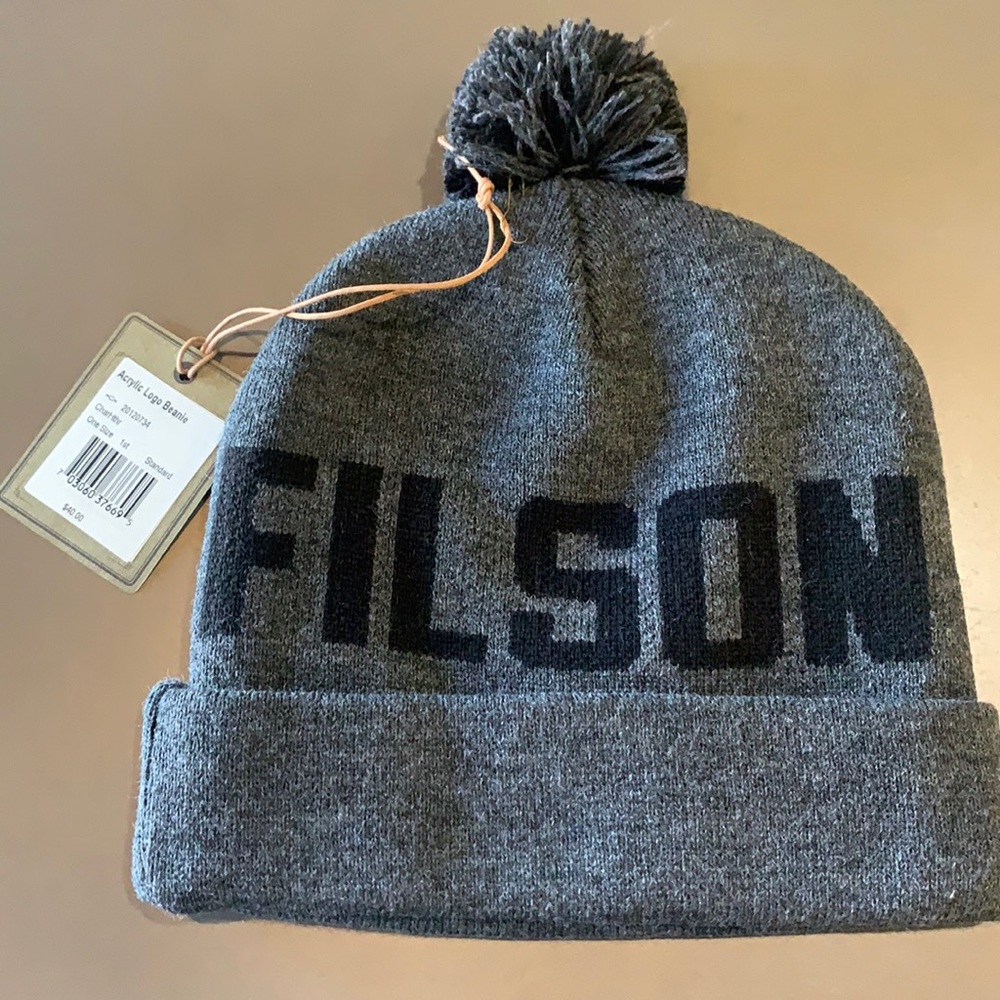 Filson Acrylic Logo Beanie, Charcoal heather, Made in USA, NWT